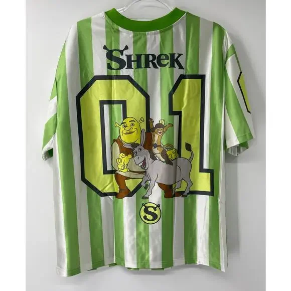 Shrek Soccer Jersey Shirt Mens Large Green White Striped VNeck DreamWorks NEW - Picture 3 of 16